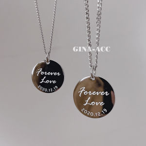 Customizable S925 Sterling Silver Necklace round Pendant Personalized Engraving Valentines Day Gift for Girlfriend Couple Friends