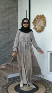 Gamis Maharani Rayon Motif Bunga Salur/ Dress Rayon Viscos Adem Dan Nyaman