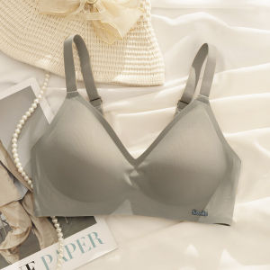 Wireless Seamless Bra Womens Summer Thin Fixed Cup Comfortable Underwear Gathered Anti-Sagging Strapless U-Neck Nylon Bra