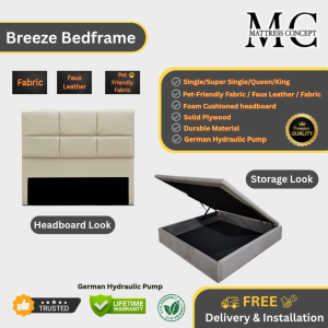 Mattress Concept Breeze Storage Bedframe Pet Friendly Fabric/FauxLeather/Fabric All Size Available