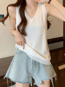 Outwear V-neck Strap Womens Plus Size Plus Size Ladies Loose Slim Looking Sleeveless Tops 2024 Summer New Inner Wear Vest