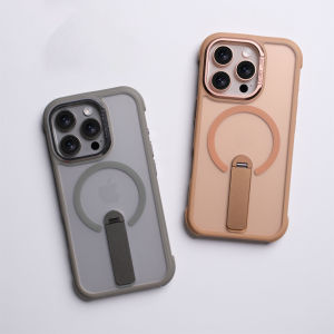 For MagSafe Invisible Stand Magnetic Phone Case For iPhone 16 15 14 Plus 13 12 Pro Max Matte Translucent Hard Back Cover For iPhone 16 Pro Max With Alloy Holder Military Drop Protection Casing