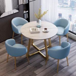 Luxurious Rock Surface Dining Table And Chair Set for Coffee Shop Balcony Small Apartment Circular Table And Chair Combination