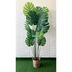 Pohon Artificial Tanaman Hias Monstera T180 Latex Cover Pot Eceng Gondok Handle Dekorasi Rumah Pajangan Sudut Cafe