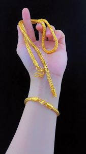 24k Saudi Gold Pawnable Legit Square Dragon Bone Necklace for Women and Men - Alahas Tunay Nasasangla Hypoallergenic