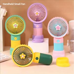 USB Rechargeable Handheld Mini Fan Flower Cartoon Design Portable Desk Fan for Office Travel Outdoor Camping Cooling Fan Gift