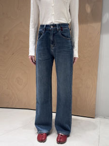 High Waist Wide Leg Jeans Womens Loose Fit Four Way Stretch Slimming Denim Pants Spring Season Cotton Stretch Fabric Blue Color