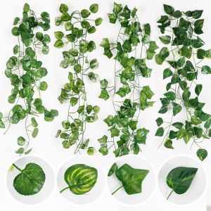 5PCS 2m/pcs Artificial Plants Green Silk Hanging Ivy Leaf Garland Vine Outdoor Garden Wall Decor Fake Plant