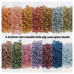 125pcs 2.5x5mm vintage pig nose double hole glass rice bead handmade bead DIY bracelet necklace accessory material