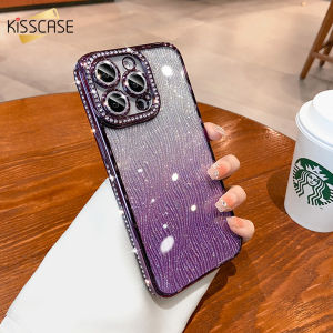Kisscase Mạ Rhinestone Gradient Long Lanh vỏ điện thoại Cho iPhone 15 14 13 12 Pro Max Cộng Với gợn sóng nước Ống Kính Hoa Văn Bảo Vệ TPU Bao Gồm Tất Cả Các Ốp lưng cho iPhone Chống Sốc 15 14 13 12