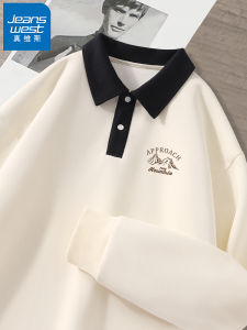 Jeanswest Mens Loose Fit Polo Neck Sweatshirt Autumn Collection Color Block Design Casual Comfortable Cotton Long Sleeve Top