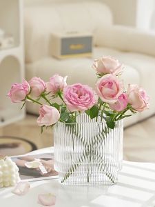 Lọ hoa decor thuỷ tinh vân sóng sọc dáng ngọn đuốc độc đáo sang trọng bình hoa trang trí nhà văn phòng bàn ăn phòng khách kệ tủ Qhouse