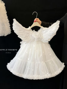 Princess Style White Dress Childrens Performance Costume Piano Show Girls Outfit Soft Fabric Lovely Angel Design