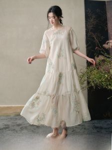 JK&JS | Đầm Cổ Trụ Nút Trung Quốc Mới Kiểu Trung Hoa Thêu