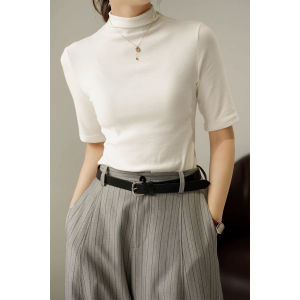 Soft Cozy Autumn Winter Beer Collar Five-Quarter Sleeve Ladies T-shirt Pure Color Base Shirt Casual Style Comfortable Fit