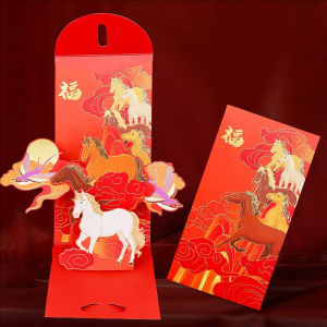 YESPERY 3D Red Envelope Chinese New Year Red Packet 2026 Year of the Horse Pop up Zodiac Horse God of Wealth Hongbao Festival Gift Ang Pao