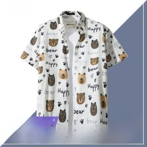 Mens Beach Vacation Casual Loose Short Sleeve Shirt Summer Hawaiian Retro Style Floral Print Beach Coat Youth Trend Polyester Fiber