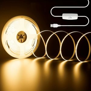 Flexible COB LED Lights Strip with Button Switch USB High Brightness Adhesive Cuttable LED Tape Lamp for Cabinet TV Wall Decor