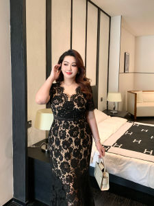 GLEC | Classic Black V-Neck Lace Mermaid Dress