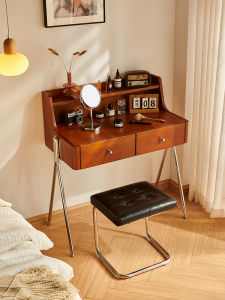 Muyu Scandinavian Solid Wood Dressing Table Mid-Ancient Log Bedroom Makeup Table French Retro Small Apartment Storage Dresser
