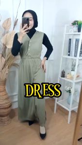 AQILA - Dress Cella Overall / Dress Terusan Panjang Wanita / Dress Muslimah Wanita Tanpa Lengan