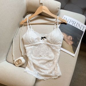 GUZILIAN | Vintage Lace Bow Padded Camisole Top Slimming Innerwear