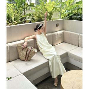 CML Simple Elegant Satin Shine Sensation Slimming Sleeveless Long Dress Neck Hanging Design High Quality Feel Korean Style Commute