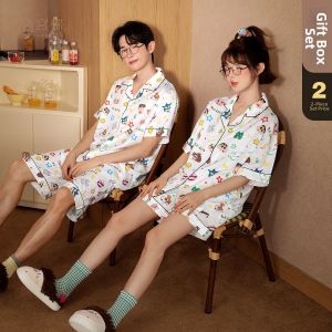 GONGDIE | Cotton Short Sleeve Summer Couple Pajama Set