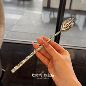 Luxury Hammered Long Handle Stirring Spoon Stainless Steel 18/10 Honey Coffee Spoon Vintage European Style Metal Utensil