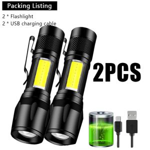1-10PCS Mini Flashlight COB+XPE Portable Torch Zoomable Focus Light Rechargeable Tactical Flashlight Camping Emergency Lantern
