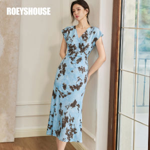Roey s house | French Elegant Style Summer V-Neck Wrap Waist-Tie Slit Long Dress