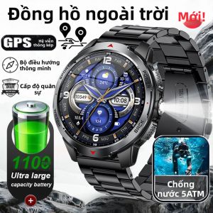 Đồng Hồ Thông Minh Quân Sự 1100mAh Dành Cho Nam 5ATM Đèn Pin LED Chống Nước Hiển Thị La Bàn Cuộc Gọi Bluetooth Đồng Hồ Thể Thao Có Chức Năng Theo Dõi Nhịp Tim
