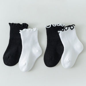 4 Pairs/lot Baby Girls Kids Socks Ruffle Princess Autumn And Spring Children Short Breathable Cotton White Black Toddler Sock