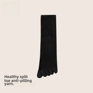 White Womens Mid-Calf Massage Sole Socks Toe Separated Anti-Odor Five Toe Womens Socks Trendy Combed Cotton Casual Socks