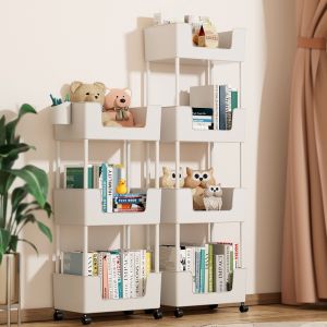 Mobile Bookshelf Easy to Assemble Floor Standing Back to School Dormitory Essentials Book Desk Organizer Plastic Storage Rack