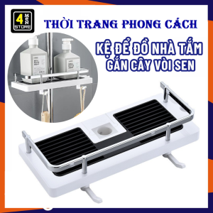 Kệ Để Đồ Nhà Tắm Gắn Cây Sen Tắm - Giá Đỡ Để Đồ Gắn Vòi Sen Chắc Chắn Kèm 2 Móc Treo Đa Năng Tiện Lợi - Kệ Gắn Vòi Nước Đựng Để Đồ Rửa Chén Bát