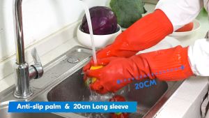 55cm Rubber Long Cleaning Gloves Reuseable Waterproof Dishwashing Gloves with Soft Fleece Lining