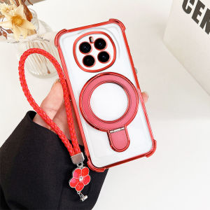 Honor Magic7 Silicone Case with Lanyard And Magnetic Stand Built-In Lens Film Full Cover Drop Protection Compatible with Magic6 And Magic5