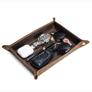 Hiram  Genuine Leather Cowhide Leather Foldable Desktop Tray Storage Case Box  Organizer Jewelry Watch Case Accessories