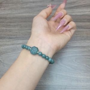 Q801 Vòng Lam Ngọc 8li mix Cỏ 4 lá Lam Ngọc bi bạc không kén mệnh - Phong Thuỷ TUDO P