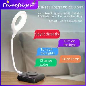 usb voice control led night lights table lamp sleep lighting automatic for study bedroom protable 3 light colors dimming night lamp desk light 360 degree free twist tube