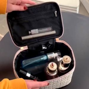 Women Fashion Cosmetics Travel Toiletries Bag  Storage Bag Handbag Large Capacity Cosmetic Bag Knitting Tweed Cosmetic Bag Organizer Make up Bag