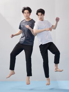 HLA | Mens Ice Silk Breathable Mesh Thin Short Sleeve Sleepwear Pants Home Clothes Set Comfortable Lightweight Summer Nightgown