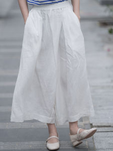 Summer New Loose Wide Leg Pants Nine Points Pure Color Casual Trousers High Waist Wide Leg Commute Artistic Style Natural Waist