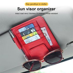 Car Sun Visor Organizer Multi-Pocket Leather Sunglasses Clip Card Glasses Storage Holder Car-styling IC Card Holder Sunshade Bag
