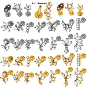 1 Chiếc Khuyên Tai Dạng Hoa Gắn Đá CZ Marquise Chất Liệu Thép Phẫu Thuật Mặt Sau Phẳng Ren Trong Dành Cho Khuyên Tai Tragus Helix Lobe Kiểu Dáng Cổ Điển Trang Sức Body Bằng Đá Cubic Zirconia