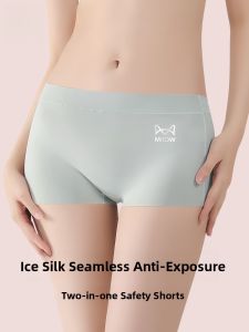 Miiow | Pure Cotton Antibacterial Ice Silk Womens Boxer Briefs Two-In-One Summer Seamless Anti-Light Safety Shorts Head MiiOW Cat Person