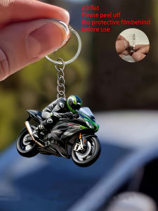 2/1 motorcycle rider 2D flat acrylic keychain - with helmet rider and motorcycle design a gift for male motorcycle enthusiasts