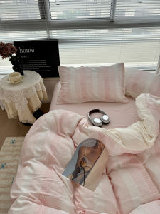 Girls Artistic Ins Gradient 3D Waffle Washed Cotton Bedding Set Dormitory Bed Sheet Three Piece Set Embroidered Quilt Cover Four Piece Set