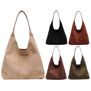 MOJOYCE Women Suede Shoulder Bag Retro Single Shoulder Bag Large Capacity Stylish Commuting Bag Solid Color Vintage Hobo Bag Hasp Closure Top Handle Bag